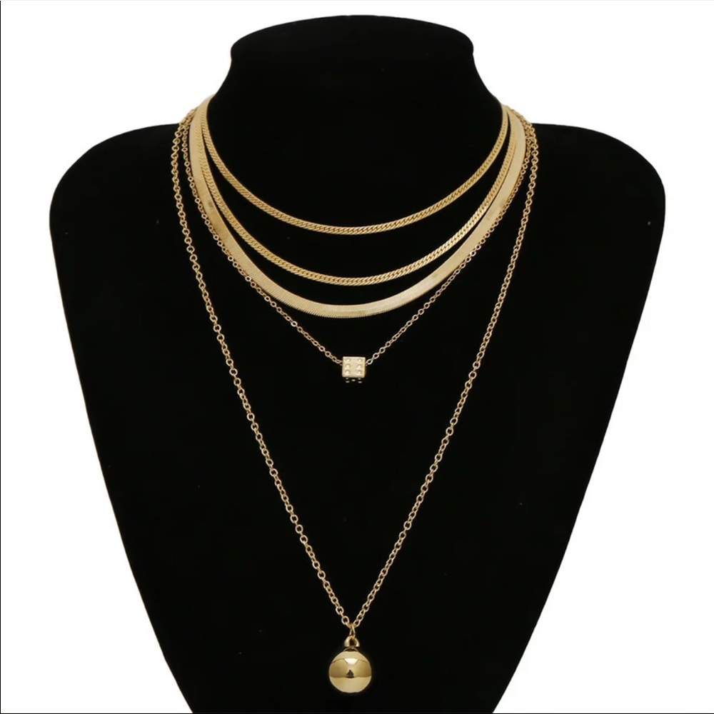 NEW 18K GOLD PUNK LAYERED LONG LINK CHAIN BEAD NECKLACE - Picture 3 of 8